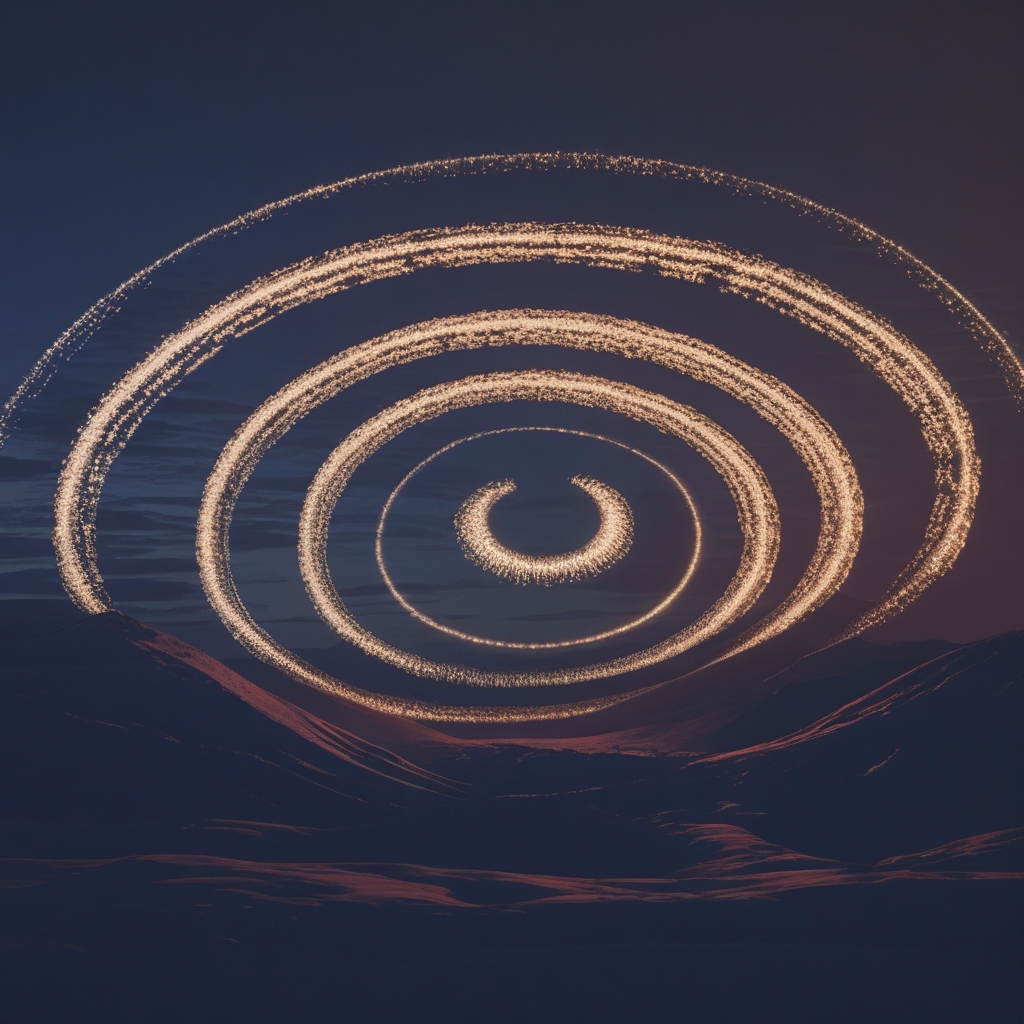 Diagram-style artistic representation of directional eye movement patterns shown as soft light trails on a dark navy background, abstract and elegant